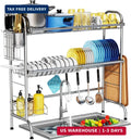 Stainless Steel 2-Tier Over The Sink Dish Drying Rack with Utensil Holder