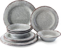 Farmhouse Melamine Dishes Dinnerware Set, 12 Piece Rustic Plates and Bowl