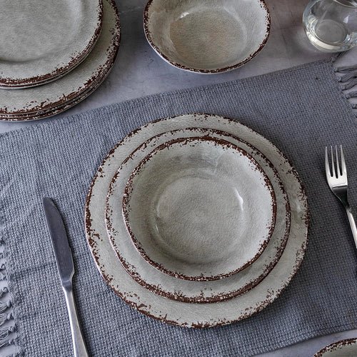 Farmhouse Melamine Dishes Dinnerware Set, 12 Piece Rustic Plates and Bowl